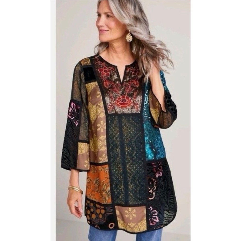 Soft Surroundings Embroidered Sequin Multicolor Tunic Women's Petite Medium